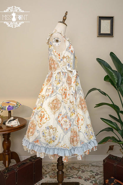 Sweet Lolita Dress - Cat Rose Tea, 3 Colors, Bow Detail, Ruffled, Printed - additional product view 15