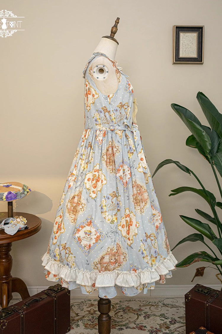Sweet Lolita Dress - Cat Rose Tea, 3 Colors, Bow Detail, Ruffled, Printed - additional product view 17