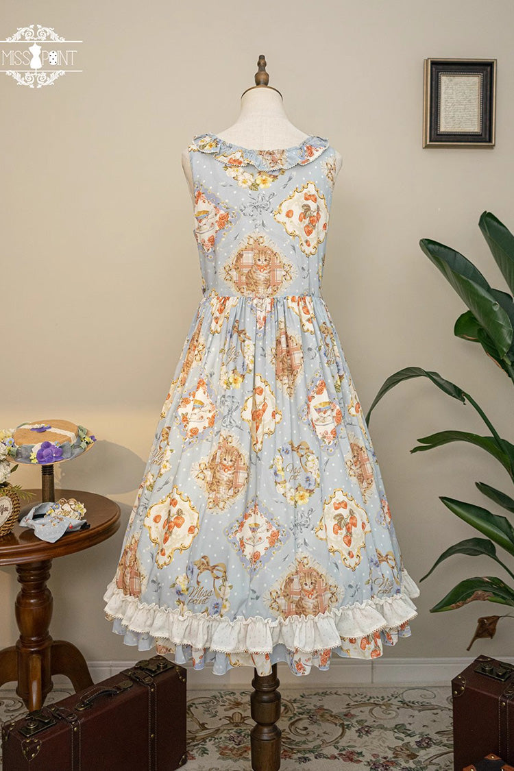 Sweet Lolita Dress - Cat Rose Tea, 3 Colors, Bow Detail, Ruffled, Printed - additional product view 18