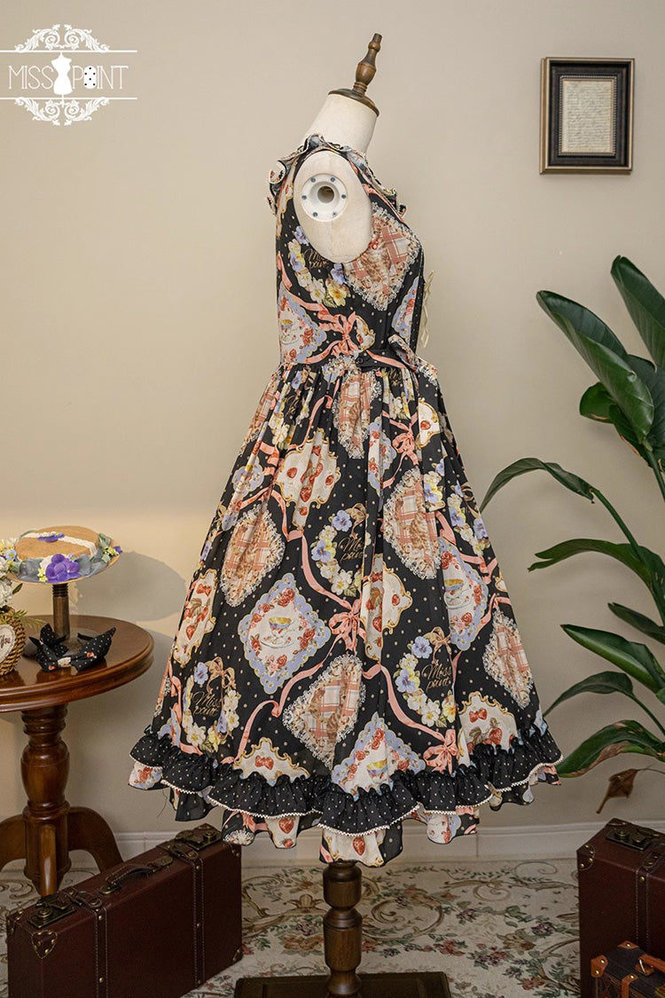 Sweet Lolita Dress - Cat Rose Tea, 3 Colors, Bow Detail, Ruffled, Printed - additional product view 19
