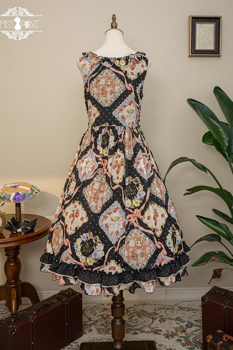 Sweet Lolita Dress - Cat Rose Tea, 3 Colors, Bow Detail, Ruffled, Printed - additional product view 20