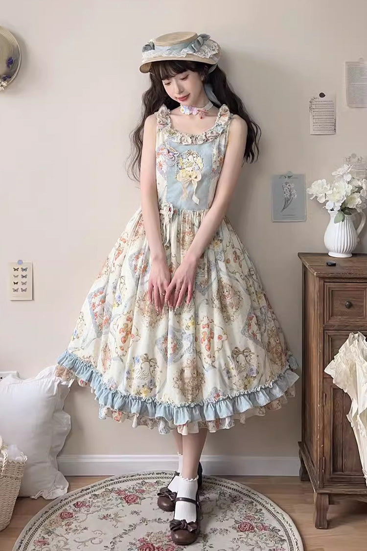 Sweet Lolita Dress - Cat Rose Tea, 3 Colors, Bow Detail, Ruffled, Printed - main product image