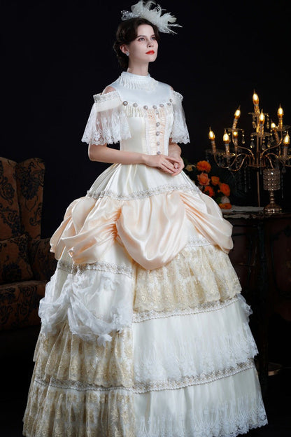 Sweet Lolita Dress - Champagne Stand Collar, Champagne, Stand Collar, Victorian Style - additional product view 5