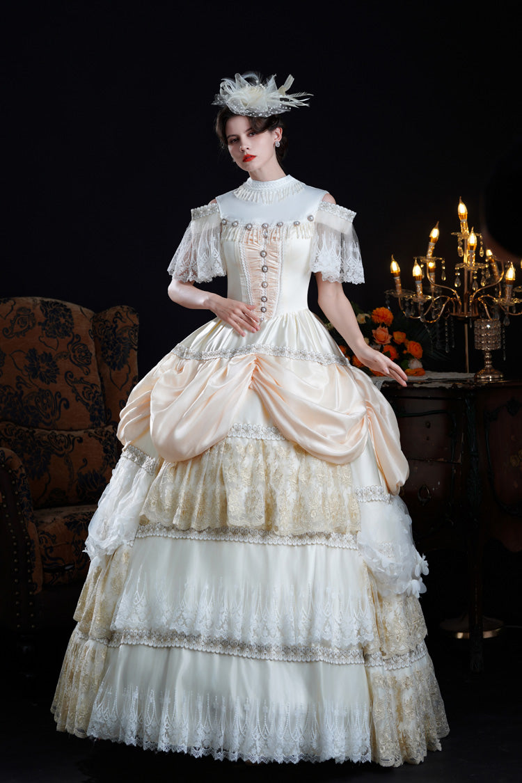 Sweet Lolita Dress - Champagne Stand Collar, Champagne, Stand Collar, Victorian Style - additional product view 6