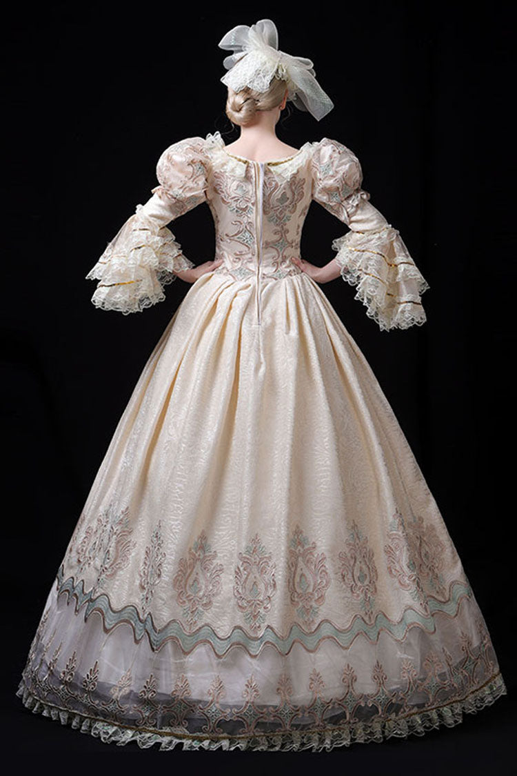 Sweet Lolita Dress - Champagne Trumpet Sleeves, Champagne, High Waist, Lace Trim, Printed - additional product view 3