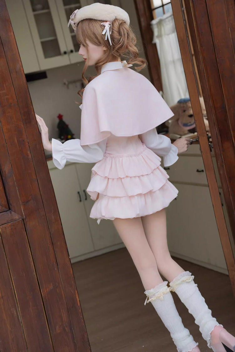 Sweet Lolita Dress - Cherry Blossom Snow, Pink, Ruffled, Layered, Long Sleeves - additional product view 2