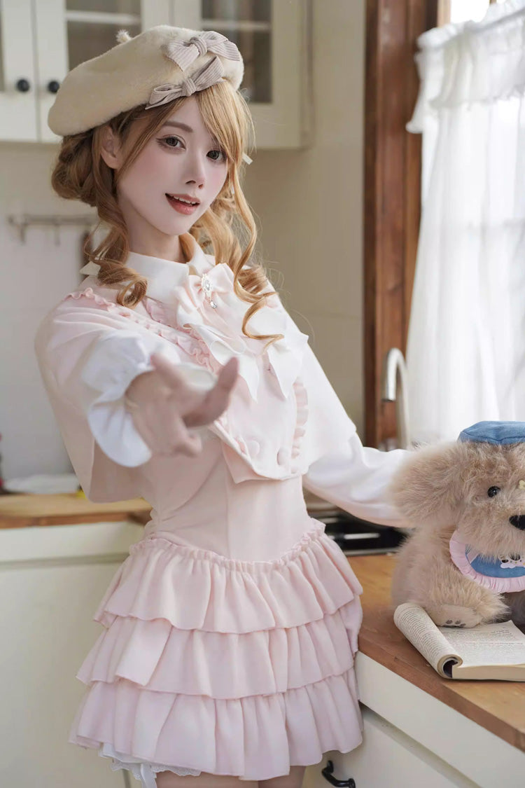 Sweet Lolita Dress - Cherry Blossom Snow, Pink, Ruffled, Layered, Long Sleeves - additional product view 6