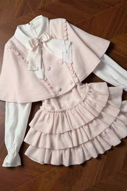 Sweet Lolita Dress - Cherry Blossom Snow, Pink, Ruffled, Layered, Long Sleeves - additional product view 7
