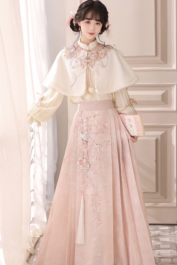 Sweet Lolita Dress - Cherry Blossoms Falling, Pink, Stand Collar, High Waist - additional product view 2
