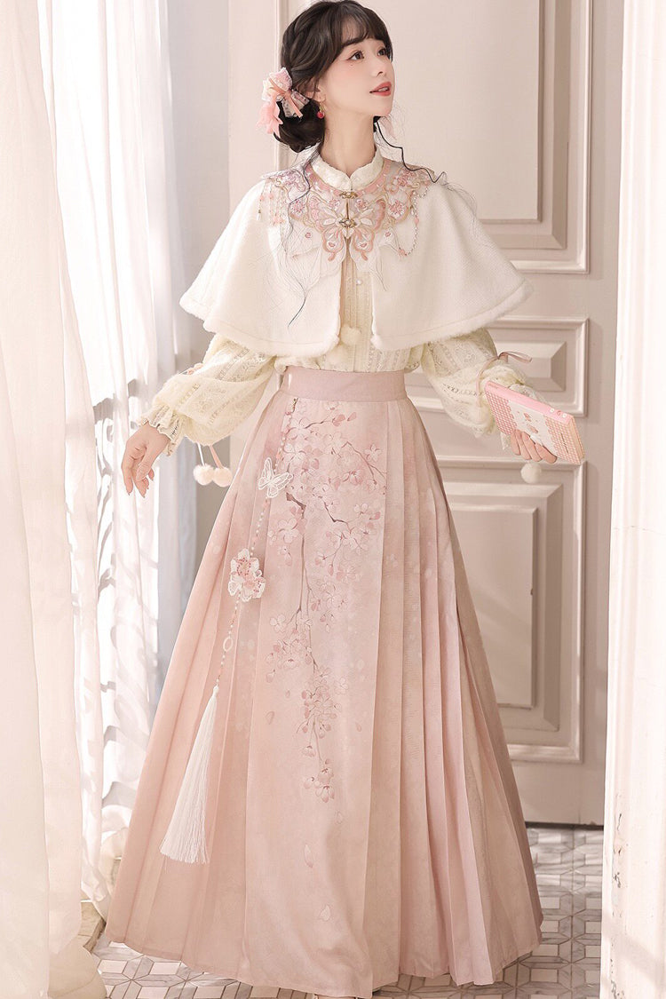 Sweet Lolita Dress - Cherry Blossoms Falling, Pink, Stand Collar, High Waist - additional product view 3