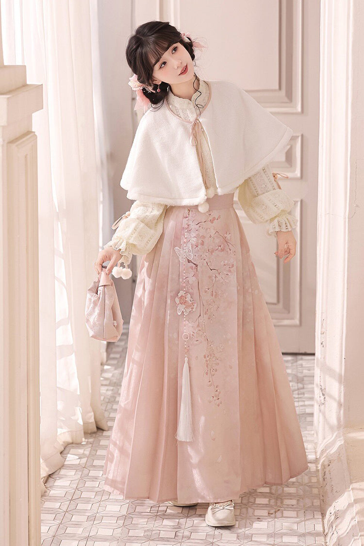 Sweet Lolita Dress - Cherry Blossoms Falling, Pink, Stand Collar, High Waist - additional product view 4
