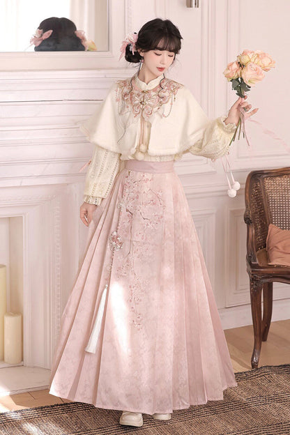 Sweet Lolita Dress - Cherry Blossoms Falling, Pink, Stand Collar, High Waist - additional product view 5