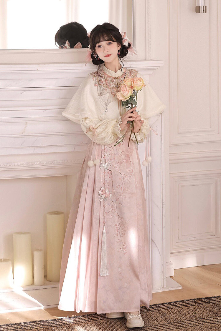 Sweet Lolita Dress - Cherry Blossoms Falling, Pink, Stand Collar, High Waist - additional product view 6
