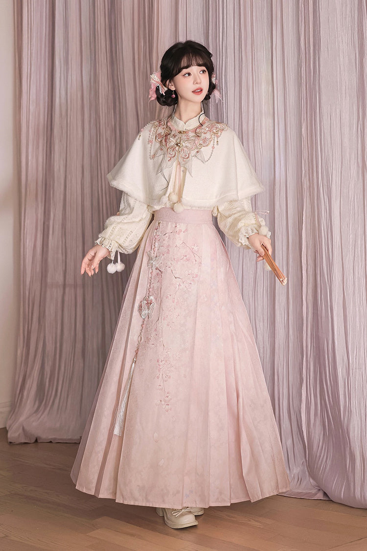 Sweet Lolita Dress - Cherry Blossoms Falling, Pink, Stand Collar, High Waist - additional product view 7