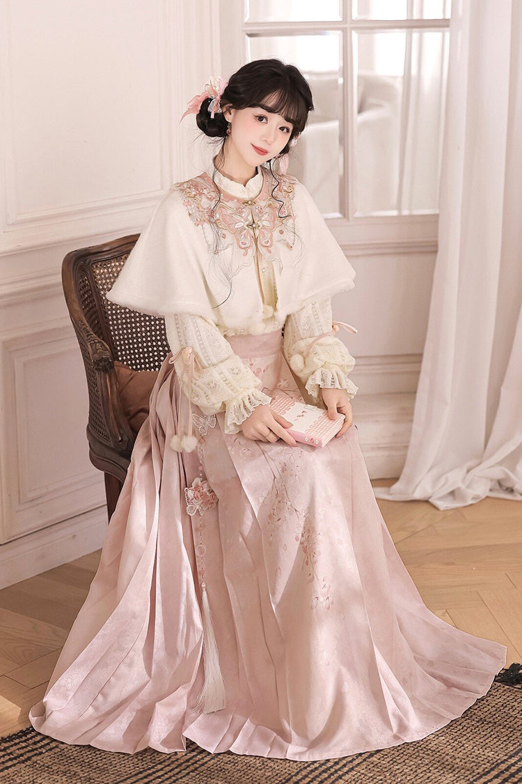 Sweet Lolita Dress - Cherry Blossoms Falling, Pink, Stand Collar, High Waist - additional product view 9