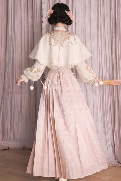 Sweet Lolita Dress - Cherry Blossoms Falling, Pink, Stand Collar, High Waist - additional product view 10