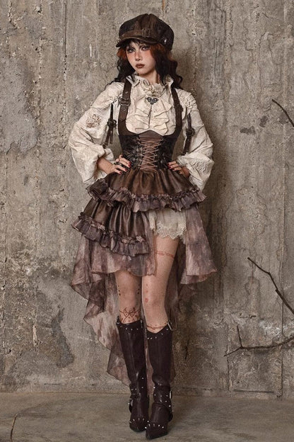 Sweet Lolita Dress - Chest Straps, Brown, Detachable Detail, Punk Style, Ruffled - additional product view 2
