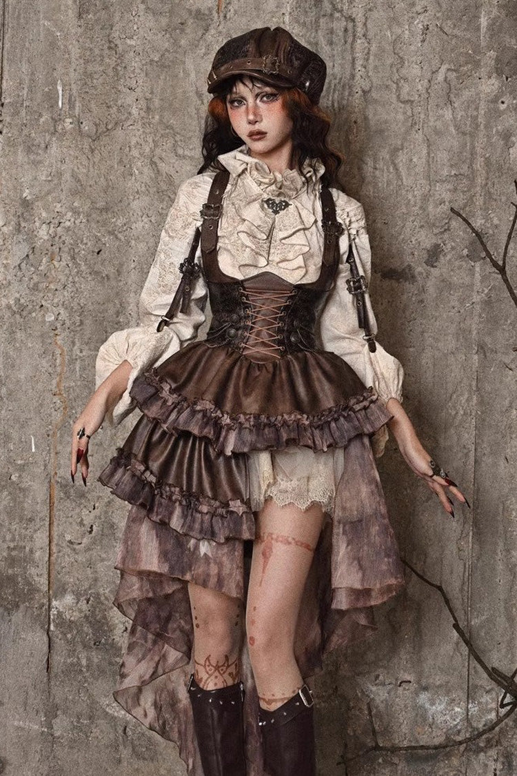Sweet Lolita Dress - Chest Straps, Brown, Detachable Detail, Punk Style, Ruffled - additional product view 3