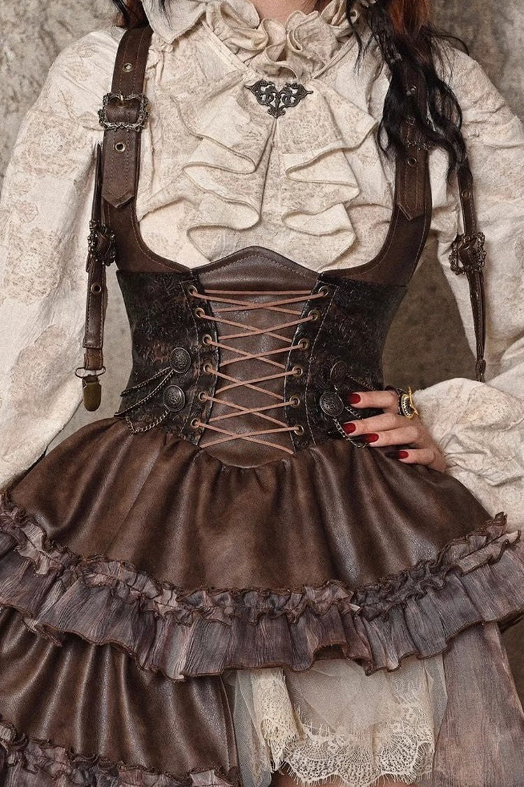Sweet Lolita Dress - Chest Straps, Brown, Detachable Detail, Punk Style, Ruffled - additional product view 4