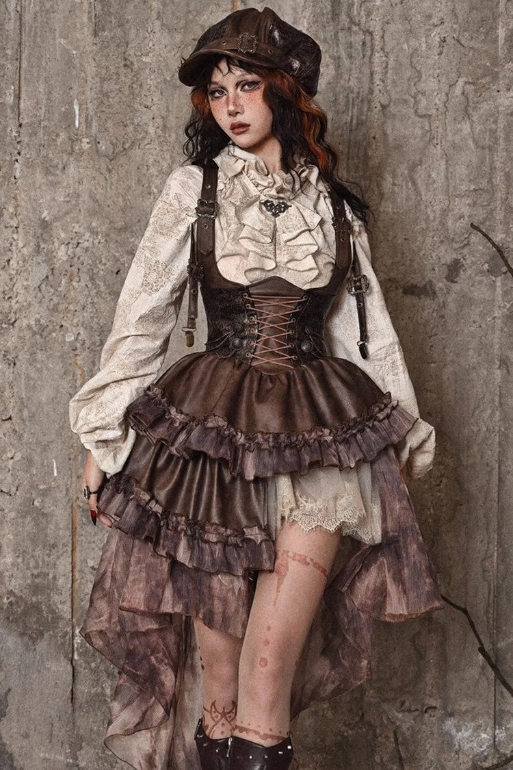 Sweet Lolita Dress - Chest Straps, Brown, Detachable Detail, Punk Style, Ruffled - additional product view 5