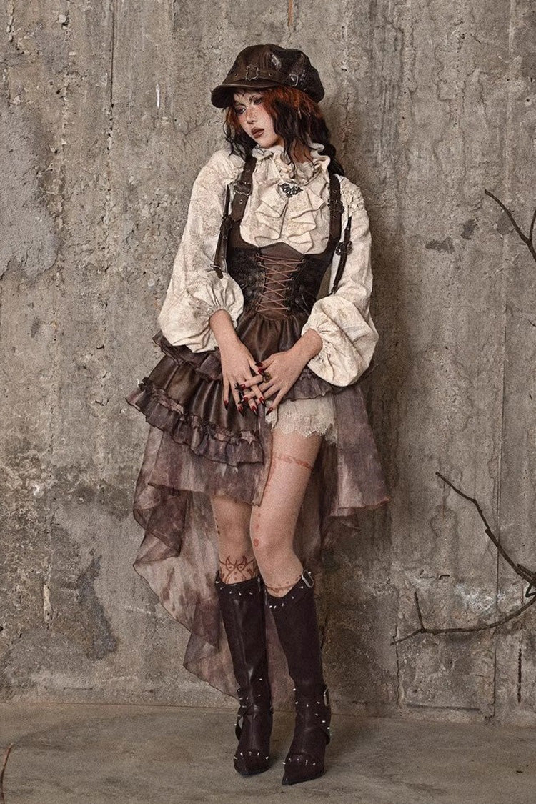Sweet Lolita Dress - Chest Straps, Brown, Detachable Detail, Punk Style, Ruffled - additional product view 6