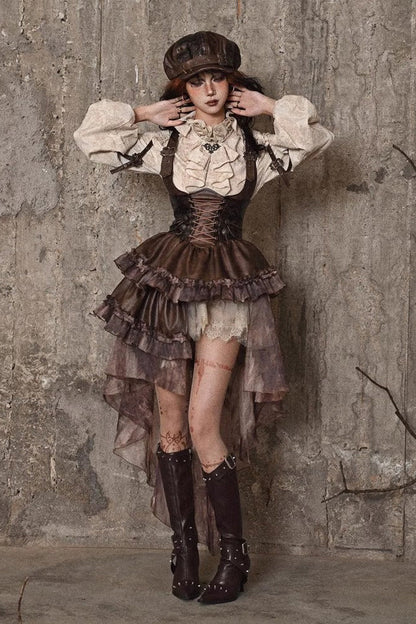 Sweet Lolita Dress - Chest Straps, Brown, Detachable Detail, Punk Style, Ruffled - additional product view 7