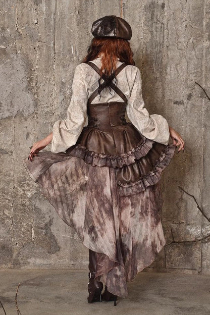 Sweet Lolita Dress - Chest Straps, Brown, Detachable Detail, Punk Style, Ruffled - additional product view 8