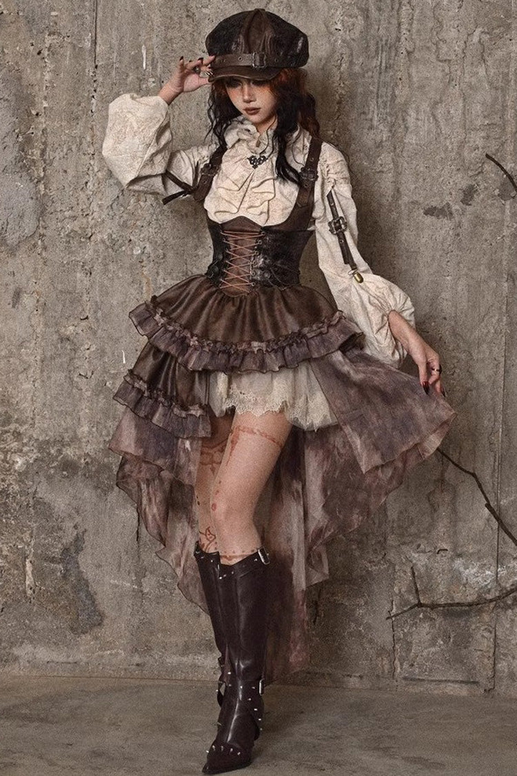 Sweet Lolita Dress - Chest Straps, Brown, Detachable Detail, Punk Style, Ruffled - additional product view 9