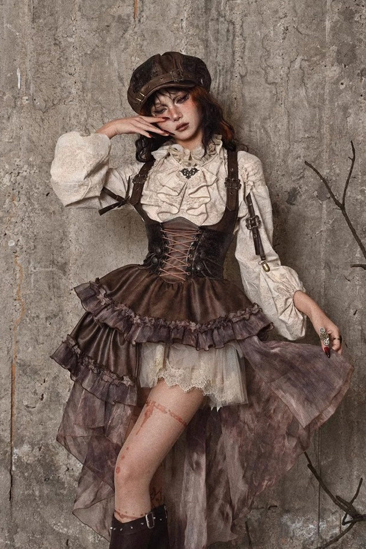 Sweet Lolita Dress - Chest Straps, Brown, Detachable Detail, Punk Style, Ruffled - additional product view 10