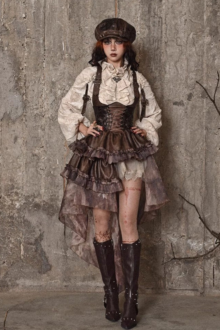 Sweet Lolita Dress - Chest Straps, Brown, Detachable Detail, Punk Style, Ruffled - additional product view 11