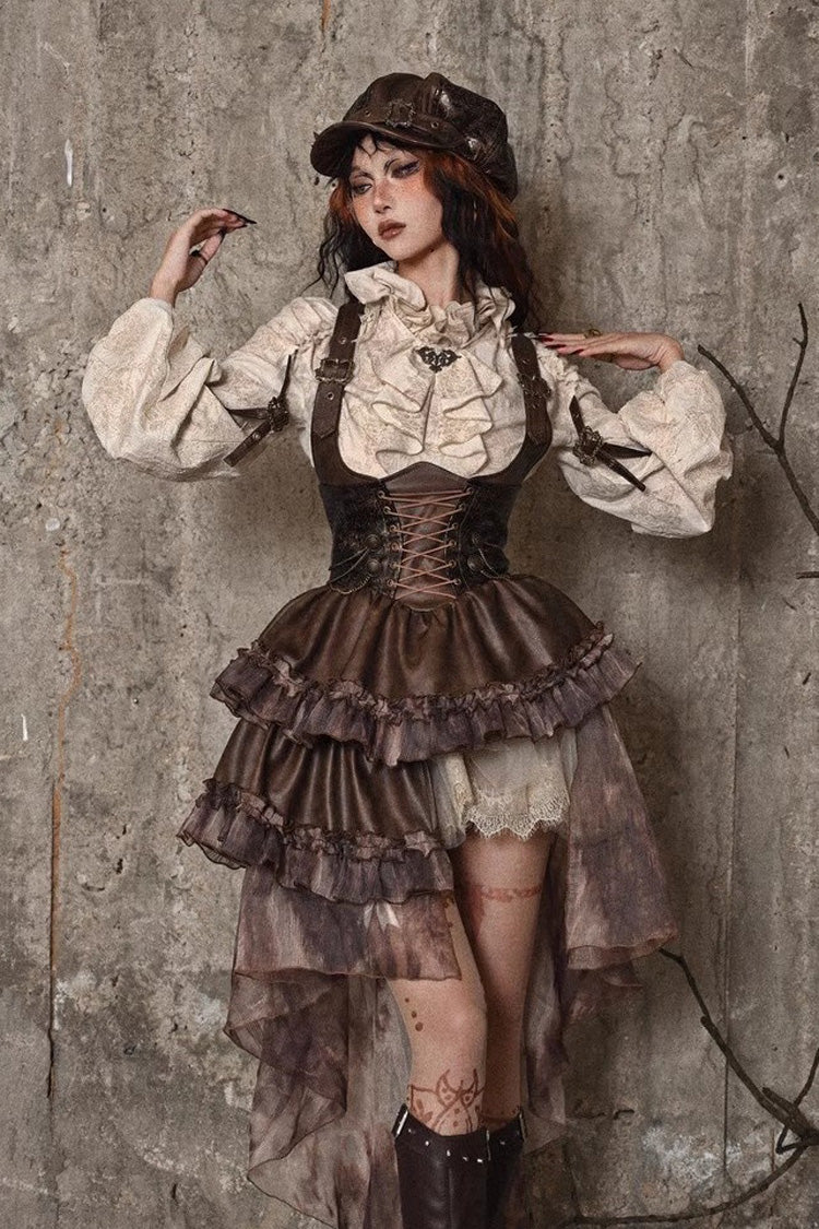 Sweet Lolita Dress - Chest Straps, Brown, Detachable Detail, Punk Style, Ruffled - additional product view 12