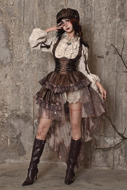 Sweet Lolita Dress - Chest Straps, Brown, Detachable Detail, Punk Style, Ruffled - additional product view 13