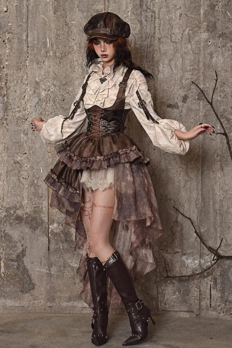 Sweet Lolita Dress - Chest Straps, Brown, Detachable Detail, Punk Style, Ruffled - additional product view 14