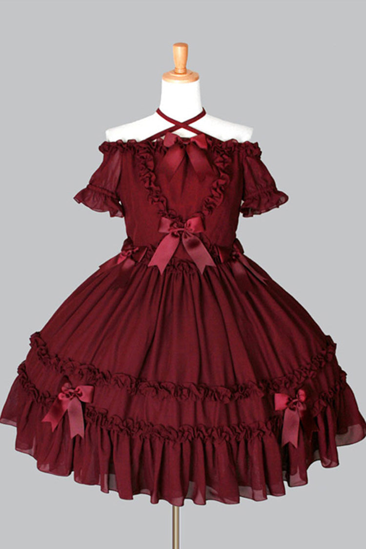 Sweet Lolita Dress - Chiffon Binding Strap, 2 Colors, Classic Style - XS Red / S Red / M Red option