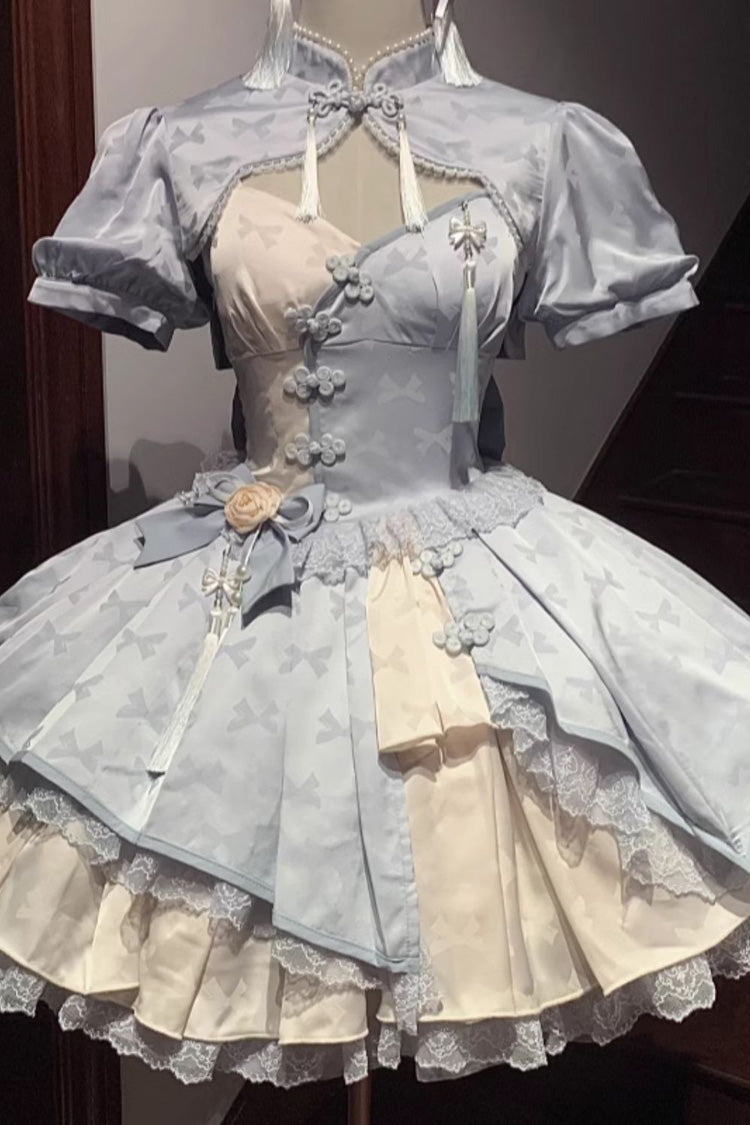 Sweet Lolita Dress - Chinese Style, 4 Colors, Chinese-Inspired Style, Bow Detail - S Blue / M Blue / L Blue option