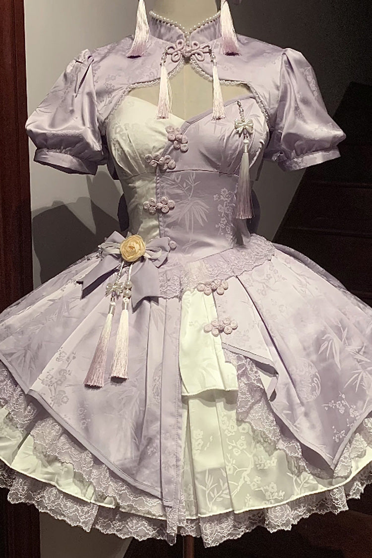 Sweet Lolita Dress - Chinese Style, 4 Colors, Chinese-Inspired Style, Bow Detail - S Purple / M Purple / L Purple option