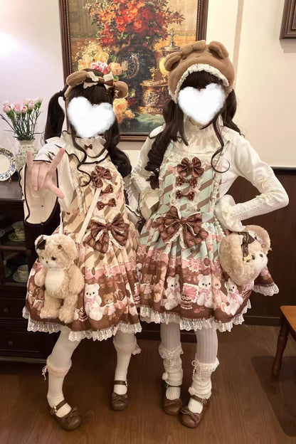 Sweet Lolita Dress - Chocolate Brownie, 2 Colors, Ruffled, Printed, Bow Detail - additional product view 11
