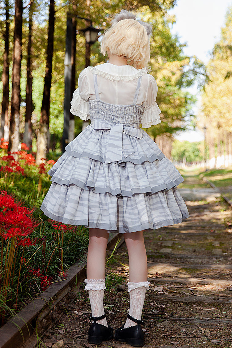 Sweet Lolita Dress - Cloth Cat, Gray, Bow Detail, Ruffled, Printed - additional product view 2