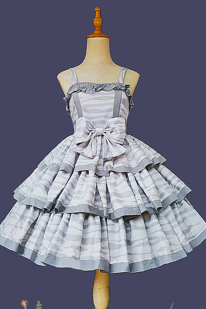 Sweet Lolita Dress - Cloth Cat, Gray, Bow Detail, Ruffled, Printed - additional product view 3