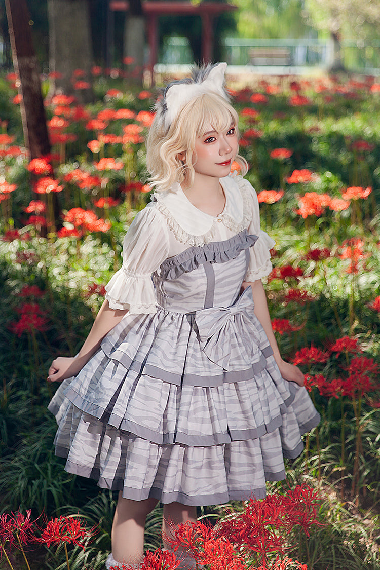 Sweet Lolita Dress - Cloth Cat, Gray, Bow Detail, Ruffled, Printed - additional product view 5