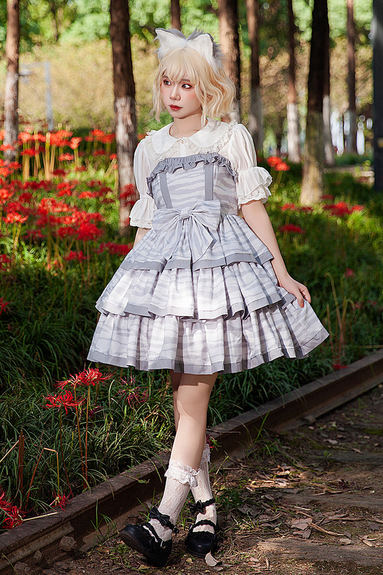 Sweet Lolita Dress - Cloth Cat, Gray, Bow Detail, Ruffled, Printed - additional product view 6