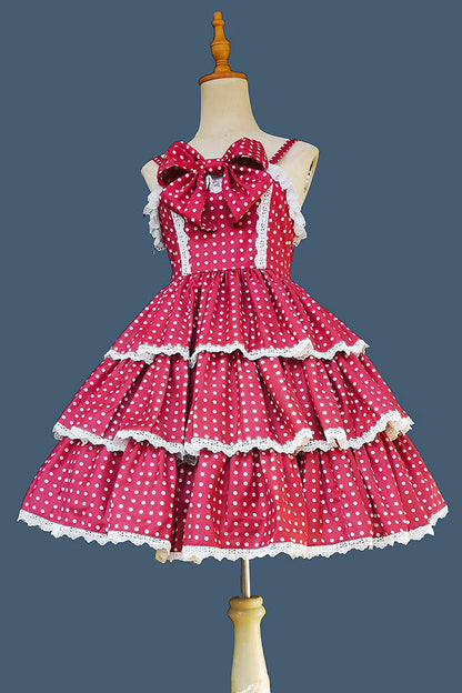 Sweet Lolita Dress - Cloth Cat, Red, Ruffled, Printed, Layered - main product image