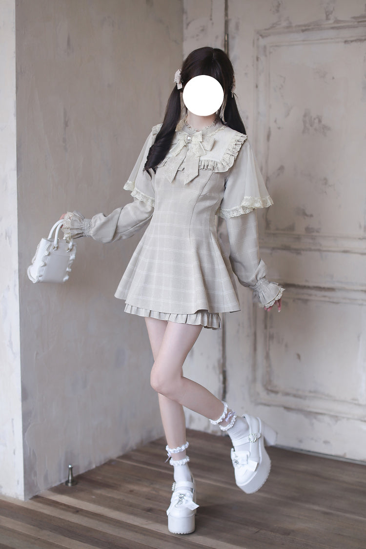 Sweet Lolita Dress - Cocoa Brownie, Brown, Plaid, Bow Detail, Lace Trim - additional product view 2