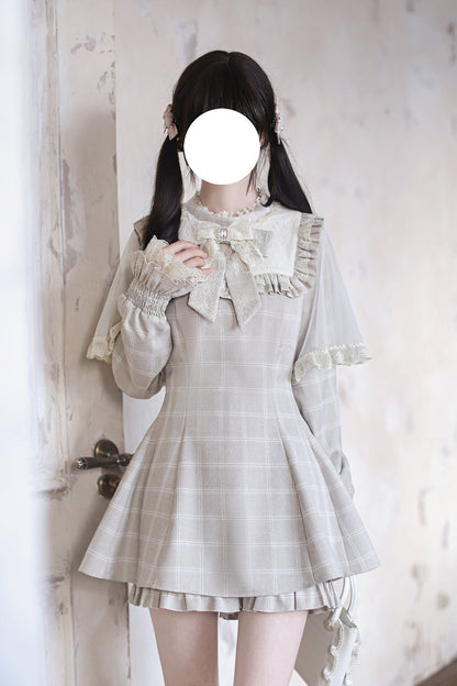 Sweet Lolita Dress - Cocoa Brownie, Brown, Plaid, Bow Detail, Lace Trim - additional product view 3