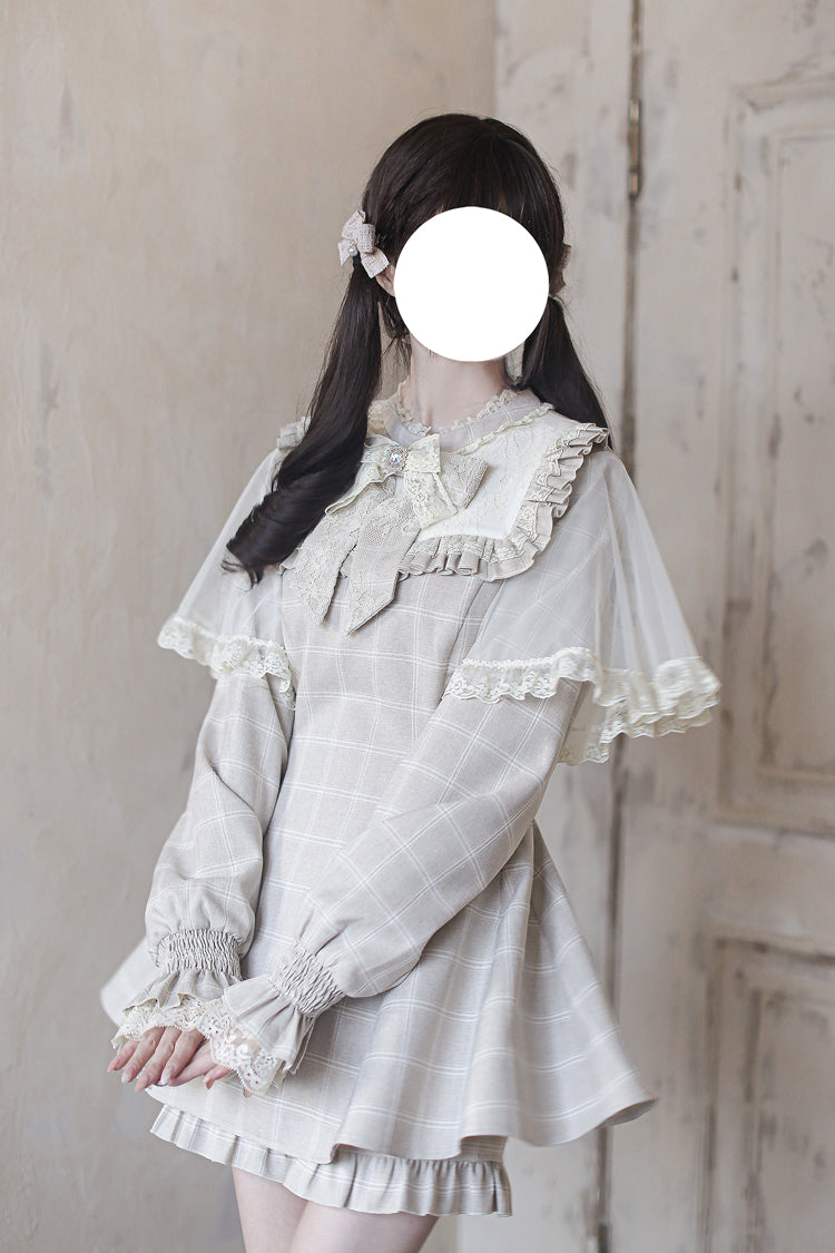 Sweet Lolita Dress - Cocoa Brownie, Brown, Plaid, Bow Detail, Lace Trim - additional product view 4