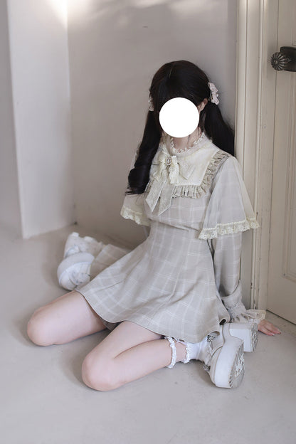 Sweet Lolita Dress - Cocoa Brownie, Brown, Plaid, Bow Detail, Lace Trim - additional product view 5