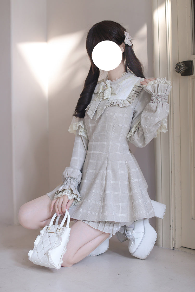 Sweet Lolita Dress - Cocoa Brownie, Brown, Plaid, Bow Detail, Lace Trim - additional product view 6