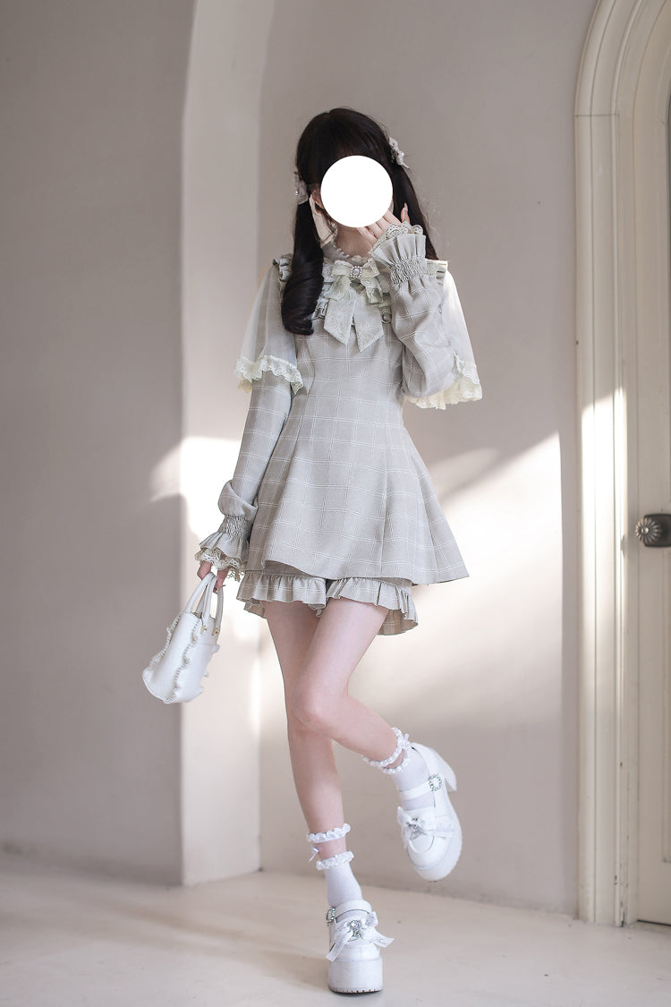 Sweet Lolita Dress - Cocoa Brownie, Brown, Plaid, Bow Detail, Lace Trim - additional product view 7