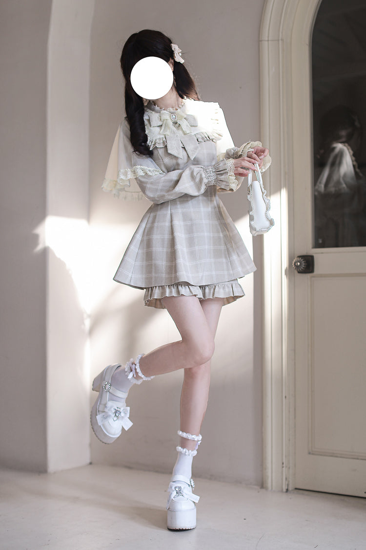 Sweet Lolita Dress - Cocoa Brownie, Brown, Plaid, Bow Detail, Lace Trim - additional product view 8