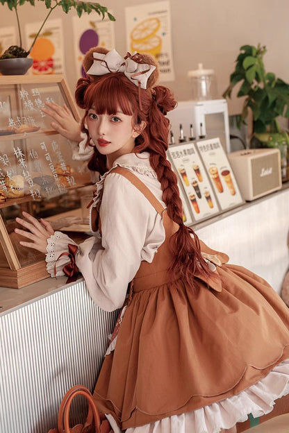 Sweet Lolita Dress - Cookie Bear Multi-layer Print, Brown, Printed, Bow Detail, Ruffled - additional product view 4